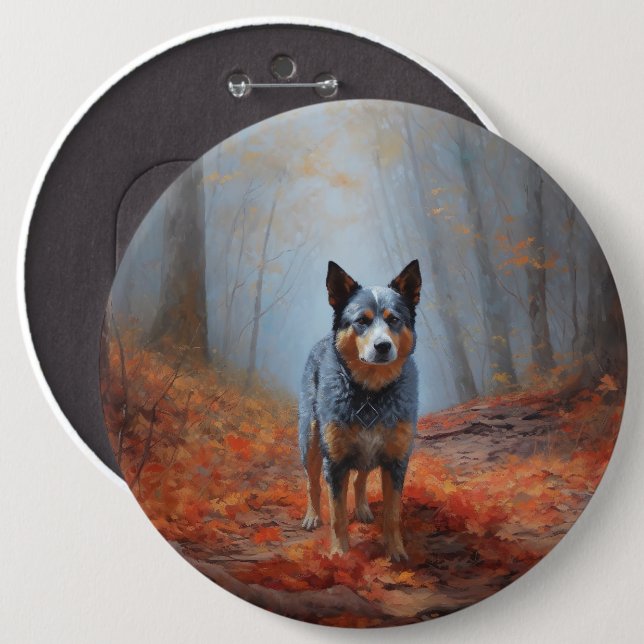 Blue Heeler in Autumn Leaves Fall Inspire 6 Cm Round Badge (Front & Back)