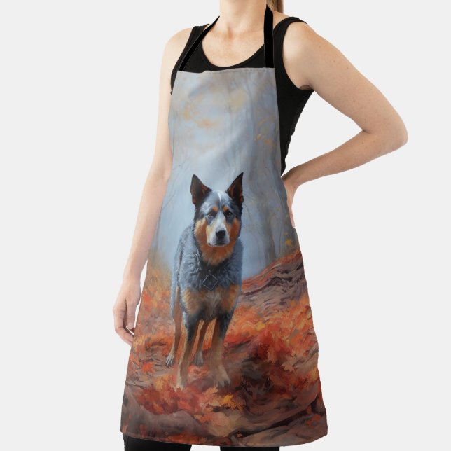 Blue Heeler in Autumn Leaves Fall Inspire Apron (Insitu)