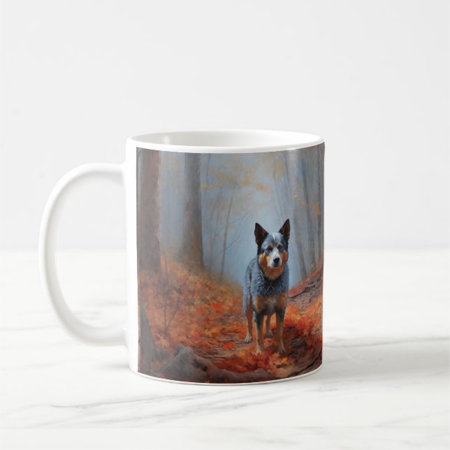 Blue Heeler in Autumn Leaves Fall Inspire Coffee Mug (Left)