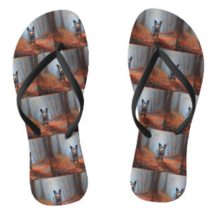 Blue Heeler in Autumn Leaves Fall Inspire Flip Flops