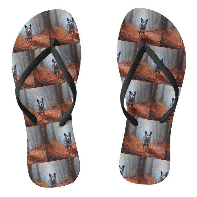 Blue Heeler in Autumn Leaves Fall Inspire Flip Flops (Footbed)