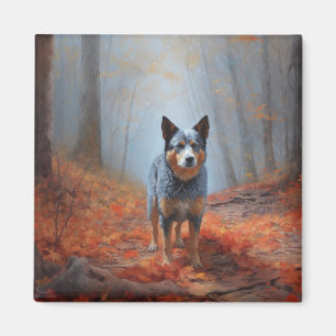 Blue Heeler in Autumn Leaves Fall Inspire Magnet