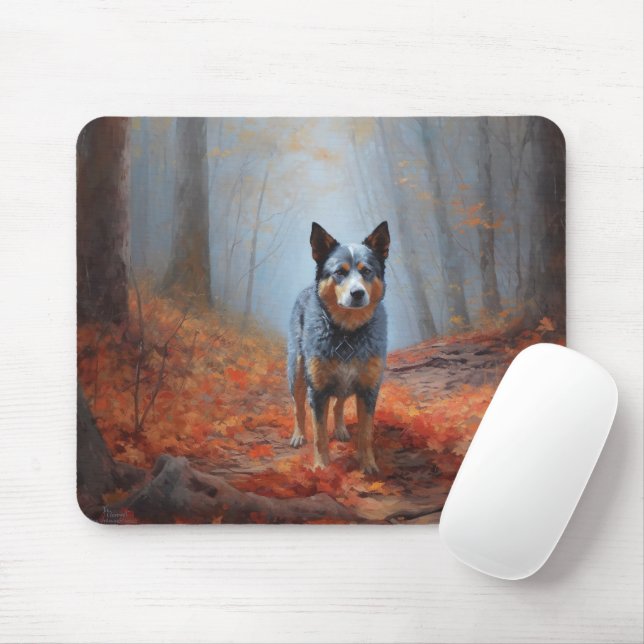 Blue Heeler in Autumn Leaves Fall Inspire Mouse Mat (With Mouse)