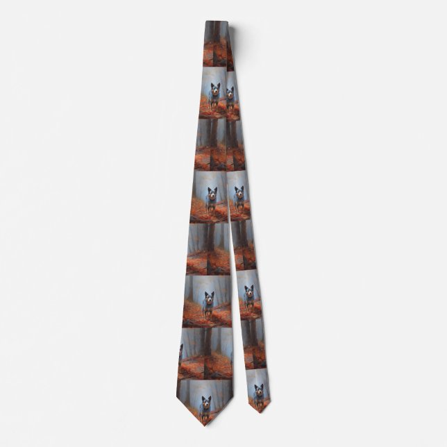 Blue Heeler in Autumn Leaves Fall Inspire Tie (Front)