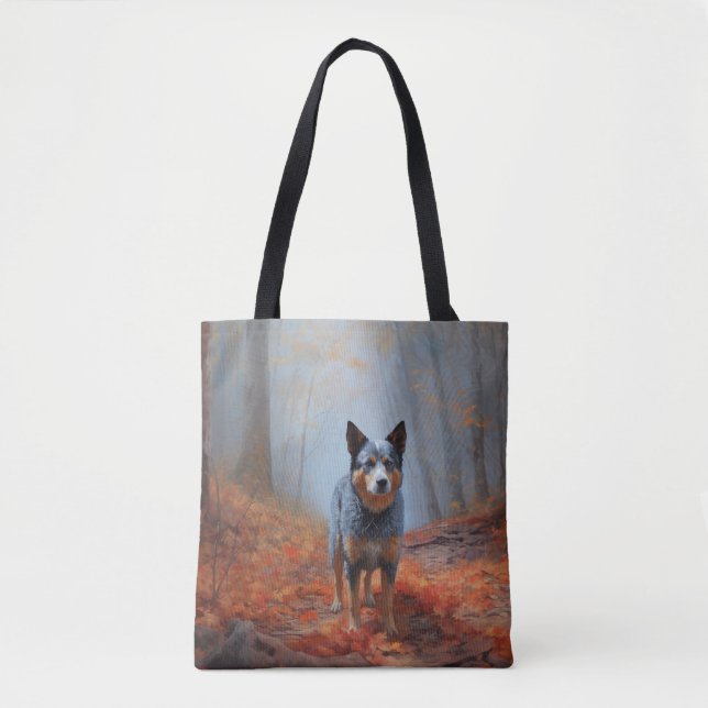 Blue Heeler in Autumn Leaves Fall Inspire Tote Bag (Front)