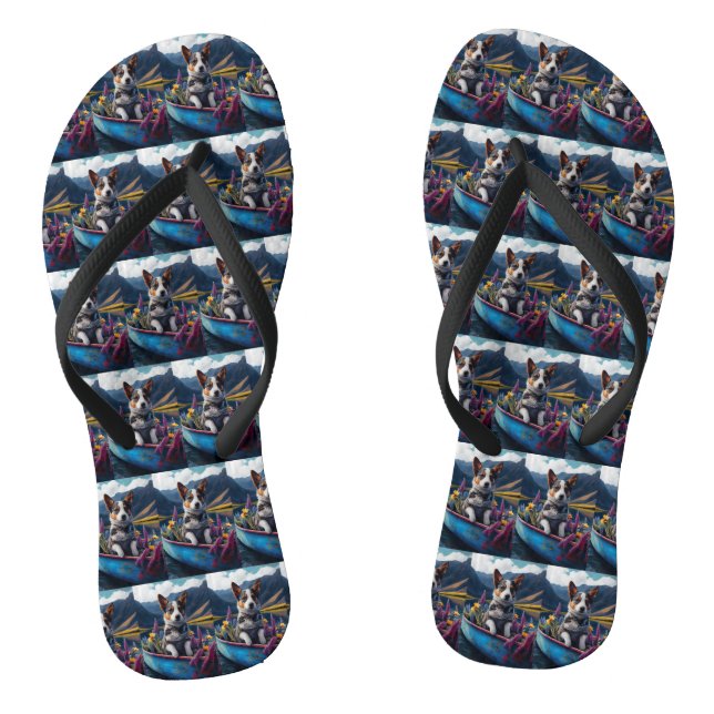 Blue Heeler on a Paddle: A Scenic Adventure Flip Flops (Footbed)
