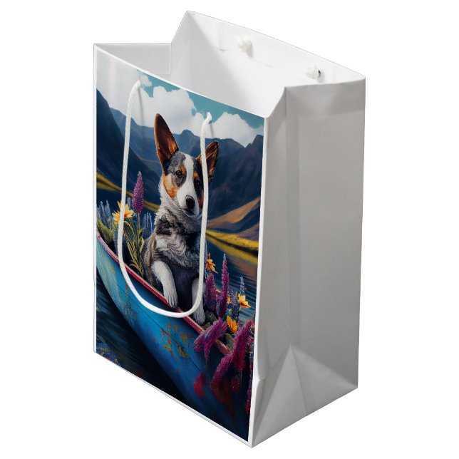 Blue Heeler on a Paddle: A Scenic Adventure Medium Gift Bag (Front Angled)