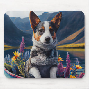 Blue Heeler on a Paddle: A Scenic Adventure Mouse Mat