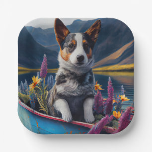 Blue Heeler on a Paddle: A Scenic Adventure Paper Plate