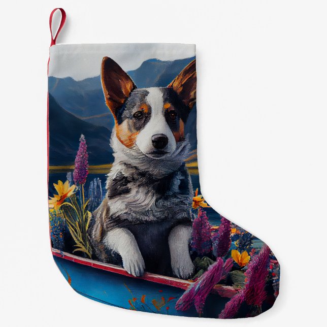 Blue Heeler on a Paddle: A Scenic Adventure Small Christmas Stocking (Front)