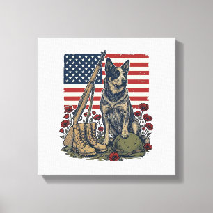 Blue Heeler Patriotic Memorial Vintage Engraving S Canvas Print