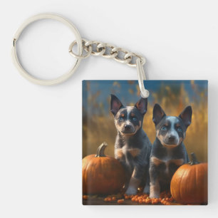 Blue Heeler Puppy Autumn Delight Pumpkin Key Ring