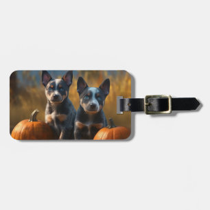 Blue Heeler Puppy Autumn Delight Pumpkin Luggage Tag