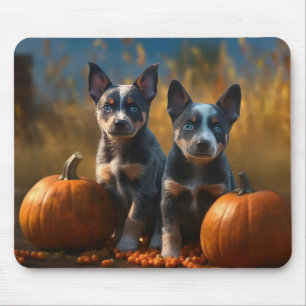 Blue Heeler Puppy Autumn Delight Pumpkin Mouse Mat