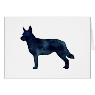 Blue Heeler Silhouette Black Watercolor Card