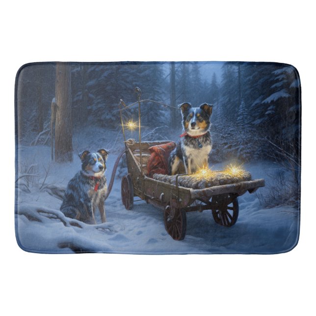 Blue Heeler Snowy Sleigh Christmas Decor  Bath Mat (Front)