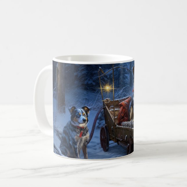 Blue Heeler Snowy Sleigh Christmas Decor  Coffee Mug (Front Left)