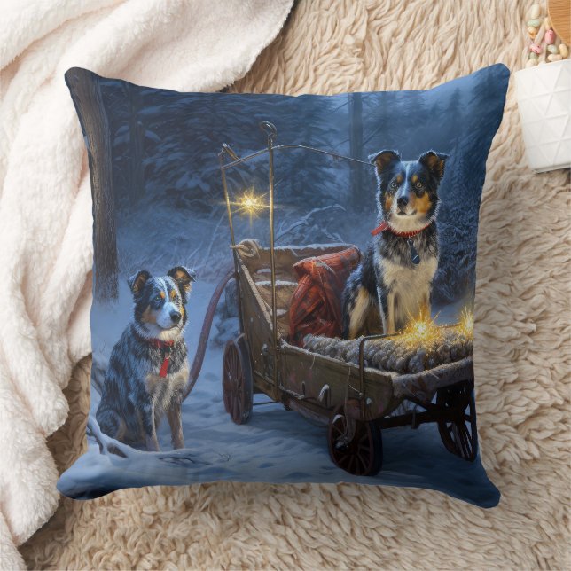 Blue Heeler Snowy Sleigh Christmas Decor  Cushion (Blanket)
