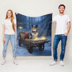 Blue Heeler Snowy Sleigh Christmas Decor Fleece Blanket