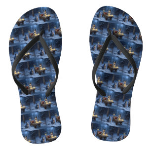 Blue Heeler Snowy Sleigh Christmas Decor Flip Flops