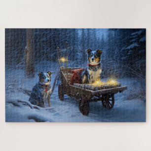 Blue Heeler Snowy Sleigh Christmas Decor Jigsaw Puzzle