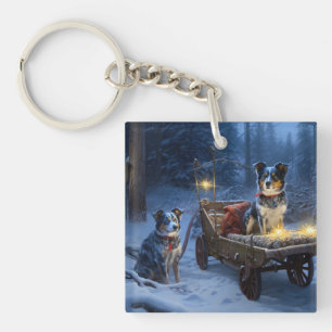 Blue Heeler Snowy Sleigh Christmas Decor  Key Ring