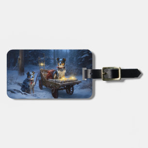 Blue Heeler Snowy Sleigh Christmas Decor Luggage Tag