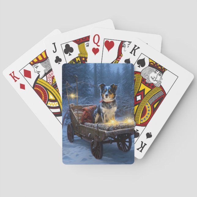 Blue Heeler Snowy Sleigh Christmas Decor  Playing Cards (Back)