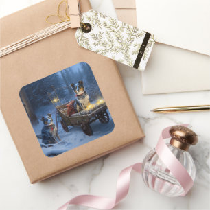 Blue Heeler Snowy Sleigh Christmas Decor  Square Sticker