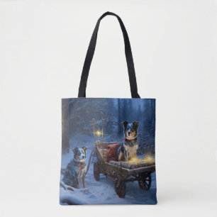 Blue Heeler Snowy Sleigh Christmas Decor Tote Bag