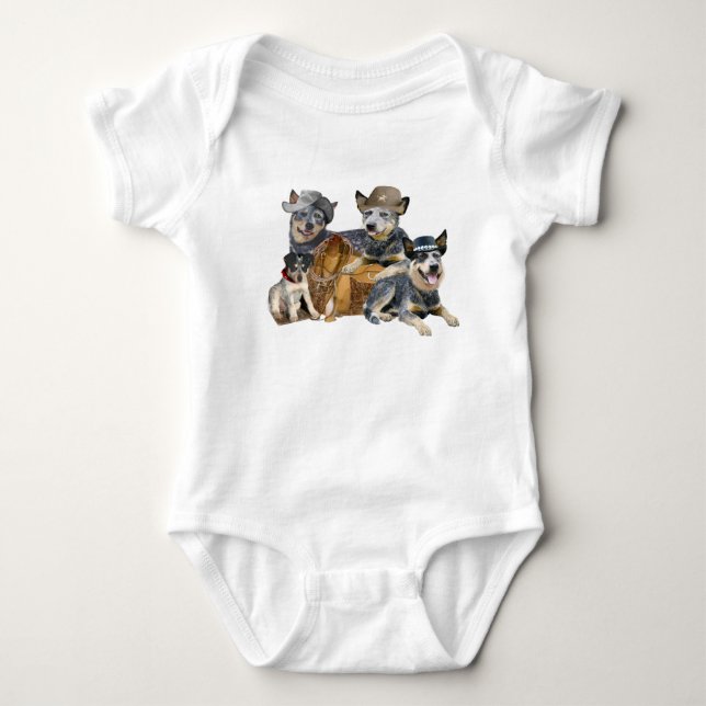 Blue Heeler Western Theme Apparel Baby Bodysuit (Front)