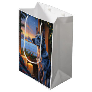 Blue Heeler With Christmas Lights Holiday  Medium Gift Bag