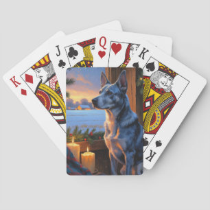 Blue Heeler With Christmas Lights Holiday Playing Cards