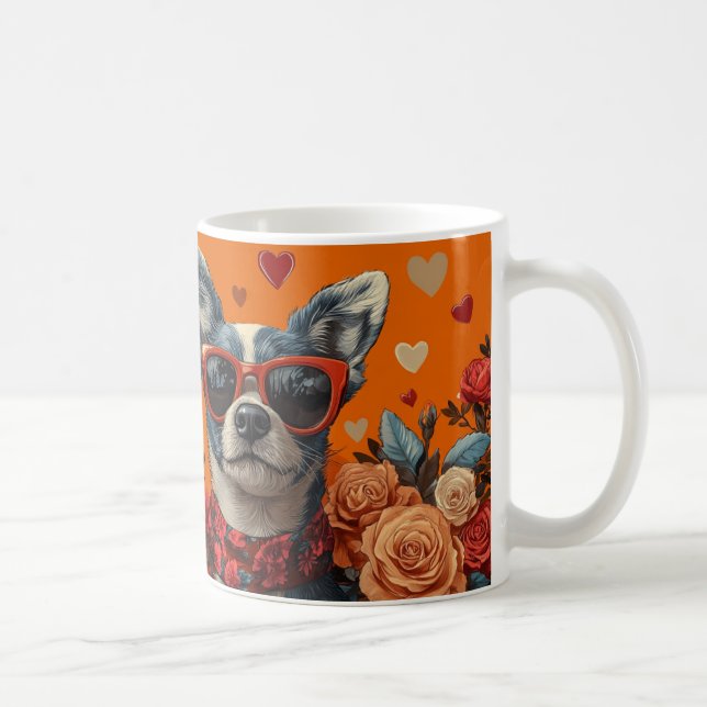 Blue Heeler With Heart Roses Valentine's Day Coffee Mug (Right)