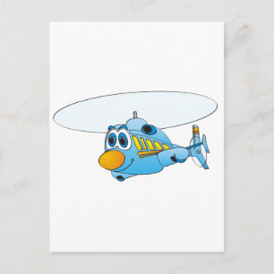 Blue Helicopter Cartoon Postcard