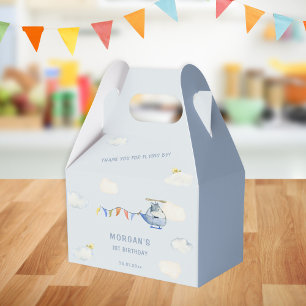 Blue Helicopter Cute Wolf First Birthday Favour Box