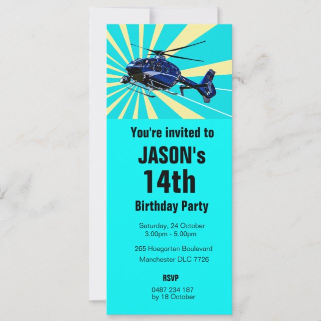 Blue Helicopter Invitation (Front)