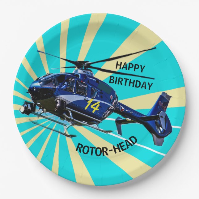 Blue Helicopter Paper Plate (Front)
