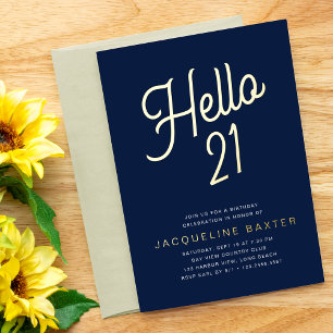 Blue Hello 21 Gold Script 21st Birthday Party
