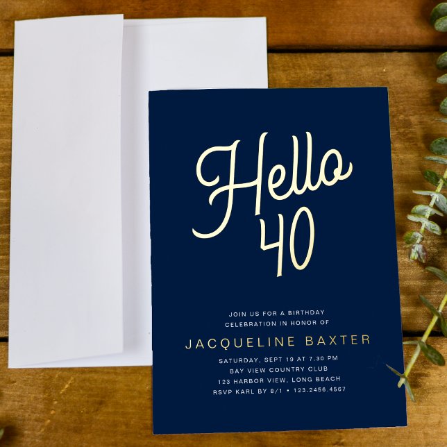 Blue Hello 40 Gold Script 40th Birthday Party (Creator Uploaded)
