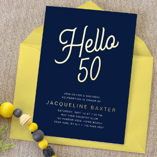 Blue Hello 50 Gold Script 50th Birthday Party
