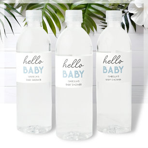Blue Hello Baby   Baby Shower  Water Bottle Label