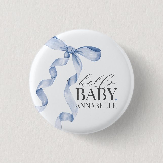 Blue Hello Baby Bow Girl Baby Shower Favours 3 Cm Round Badge (Front)