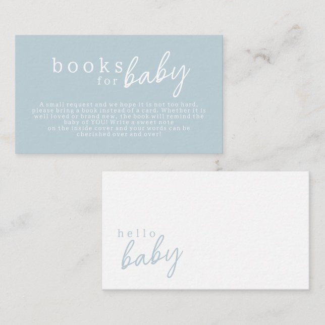 Blue Hello Baby Modern Baby Shower Books for Baby  Enclosure Card (Front/Back)