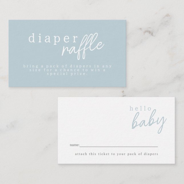 Blue Hello Baby Modern Baby Shower Diaper Raffle  Enclosure Card (Front/Back)