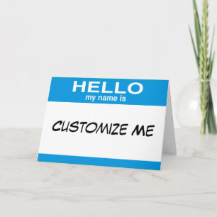 Blue Hello My Name Is ... Customisable Blank Card