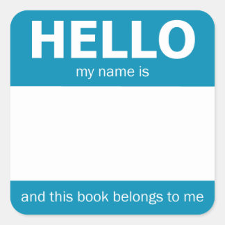 Blue "Hello" Name Badge Bookplate Square Sticker