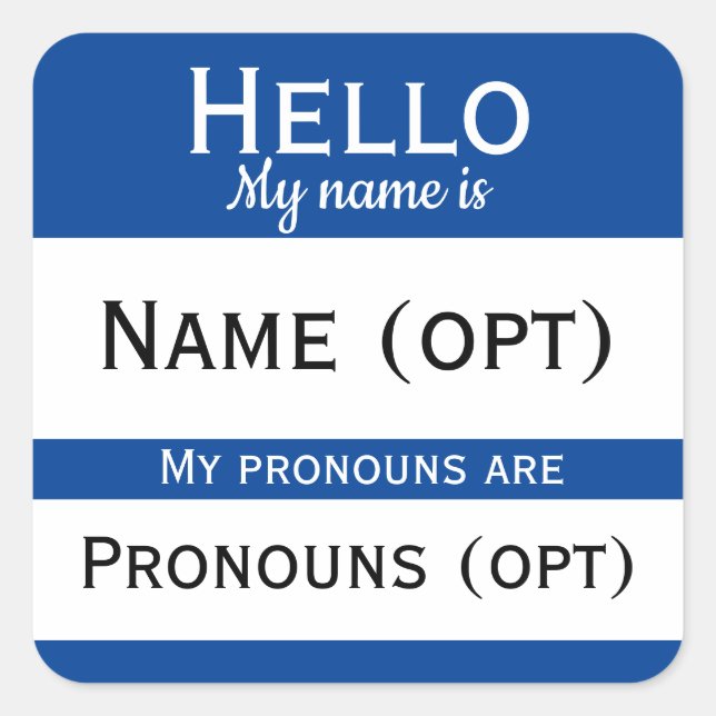 Blue Hello Pronouns Square Sticker (Front)