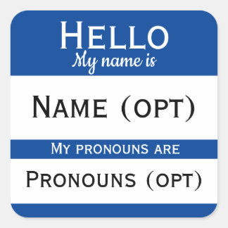 Blue Hello Pronouns Square Sticker