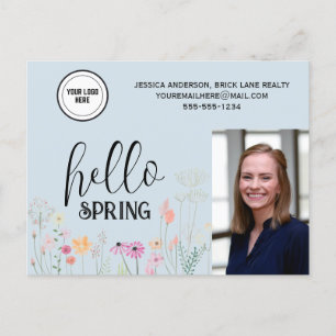 Blue Hello Spring Realty Promotional Postcard